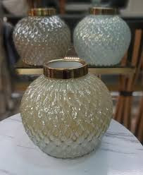 گلدان شیشه ای رنگ دودی نقره ای طرح ماه کامل کد51