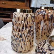 گلدان شیشه ای رنگ پلنگی مدل کندویی کد59