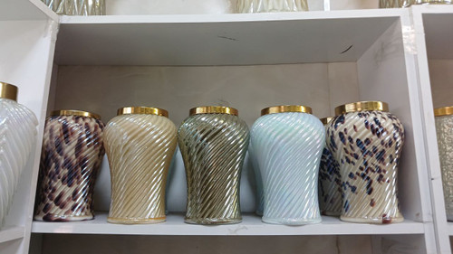 گلدان کمر باریک شیشه بلوری مدل ابشار طرح دنیز کد89