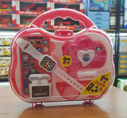 ست کیف لاکچری (اسباب بازی ست 6 عددی گوشی و ساعت هوشمند و دوربین و عینک و ایرپاد)کد 273