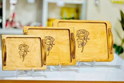 سینی سه عددی چوبی گل رز کیفیت چوب 100 درصد کد 174