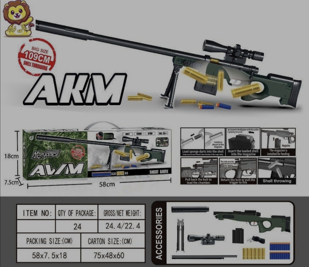 تفنگ پوکه پران اسنایپر  AWM دوربین دار بزرگ 109 سانتی متری  شرکت اصلی بدنه با کیفیت فروش در جشنواره عید غدیر خم با ارسال رایگان و فوری
