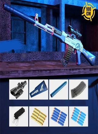 تفنگ کلاشینکف Ak47 پوکه 100 صد سانتی متری پران AK47 دوربین دار پرو اورجینال سفید و آبی ارسال فوری فروش ویژه